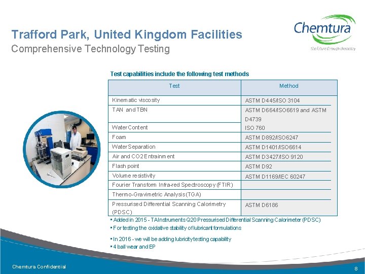 Trafford Park, United Kingdom Facilities Comprehensive Technology Testing Test capabilities include the following test