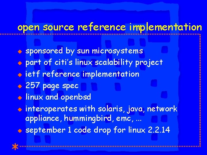 open source reference implementation u u u u sponsored by sun microsystems part of