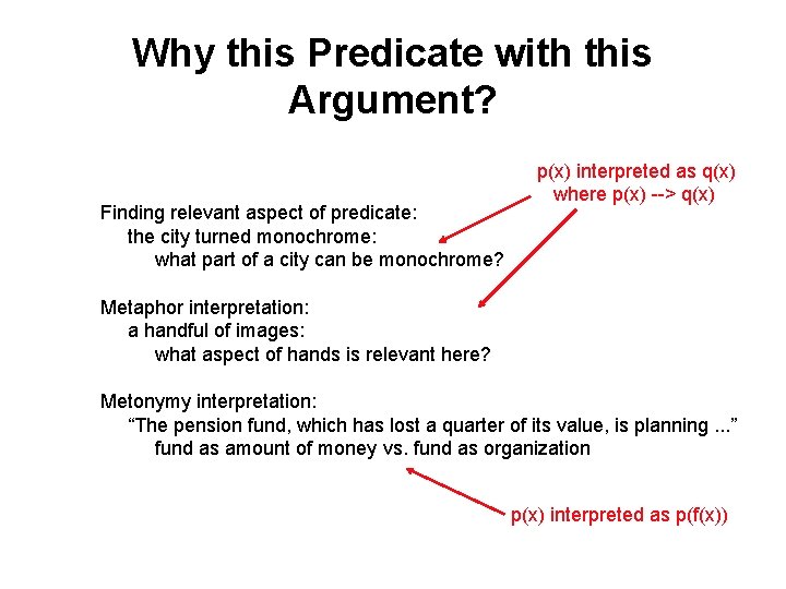 Why this Predicate with this Argument? Finding relevant aspect of predicate: the city turned