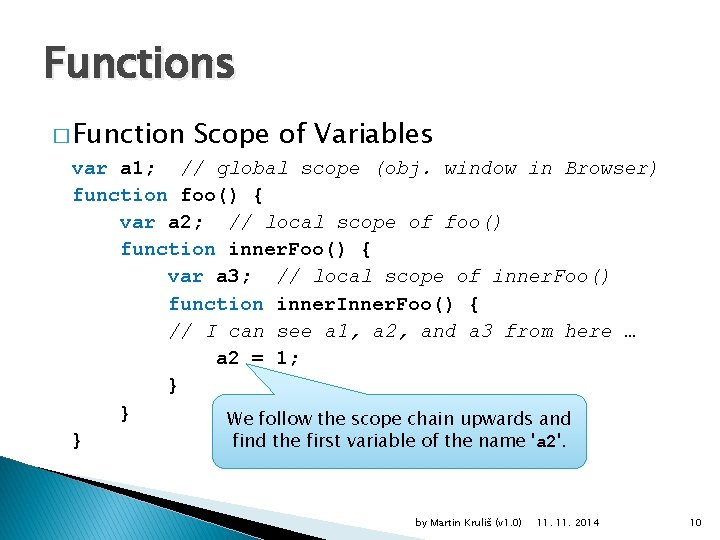 Functions � Function Scope of Variables var a 1; // global scope (obj. window