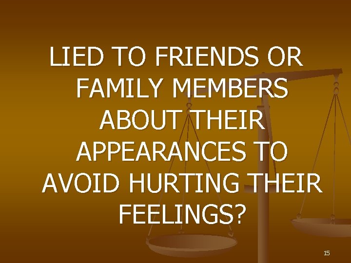 LIED TO FRIENDS OR FAMILY MEMBERS ABOUT THEIR APPEARANCES TO AVOID HURTING THEIR FEELINGS?