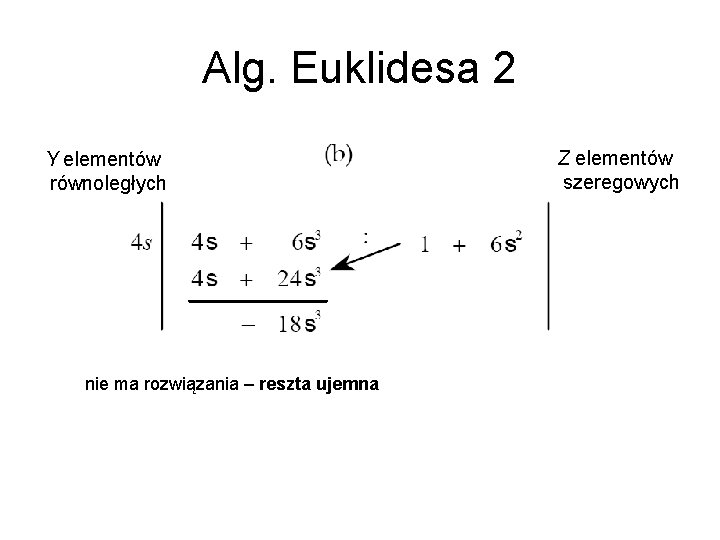 Alg. Euklidesa 2 Y elementów równoległych nie ma rozwiązania – reszta ujemna Z elementów