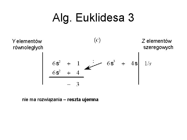 Alg. Euklidesa 3 Y elementów równoległych nie ma rozwiązania – reszta ujemna Z elementów