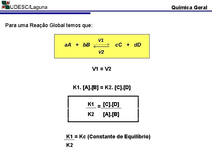 Química Geral Para uma Reação Global temos que: V 1 V 2 V 1