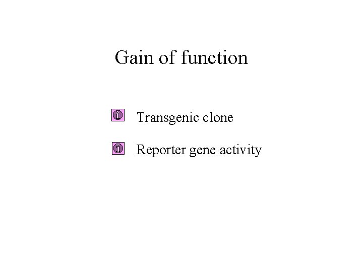 Gain of function Transgenic clone Reporter gene activity Gain of function Transgenic clone Reporter gene activity