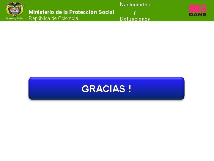 Nacimientos y Ministerio de la Protección Social República de Colombia Defunciones GRACIAS ! 