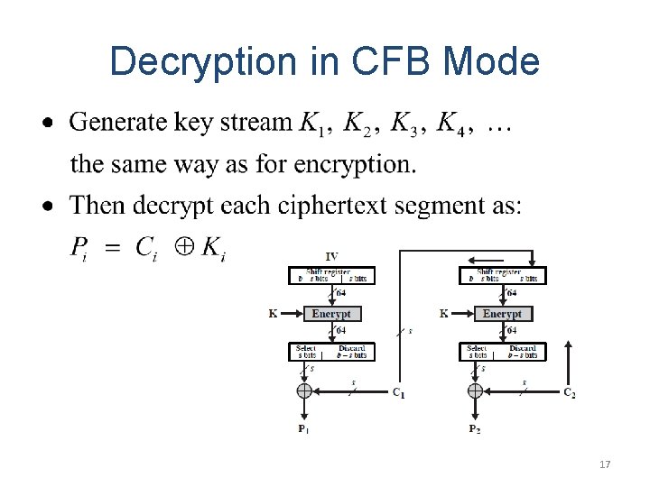 Decryption in CFB Mode 17 Decryption in CFB Mode 17