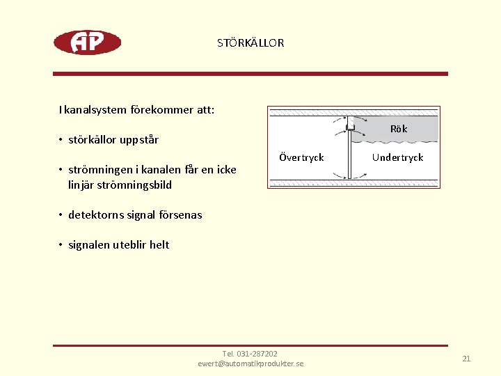 STÖRKÄLLOR I kanalsystem förekommer att: Rök • störkällor uppstår • strömningen i kanalen får