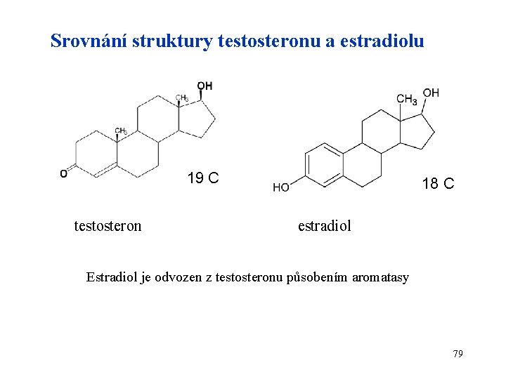 Srovnání struktury testosteronu a estradiolu 19 C testosteron 18 C estradiol Estradiol je odvozen