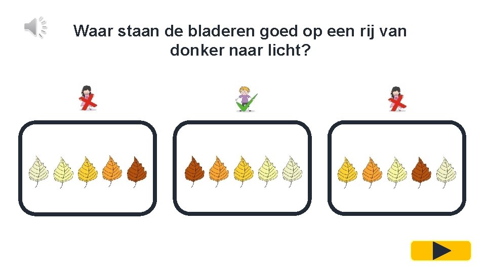 Waar staan de bladeren goed op een rij van donker naar licht? 