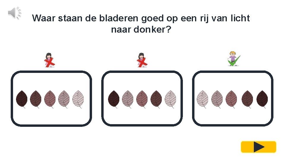 Waar staan de bladeren goed op een rij van licht naar donker? 