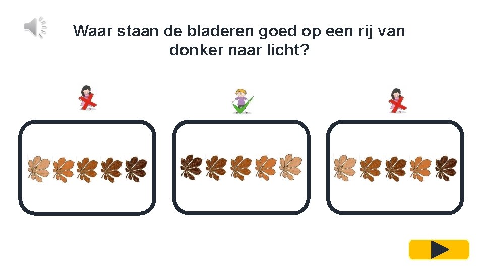 Waar staan de bladeren goed op een rij van donker naar licht? 