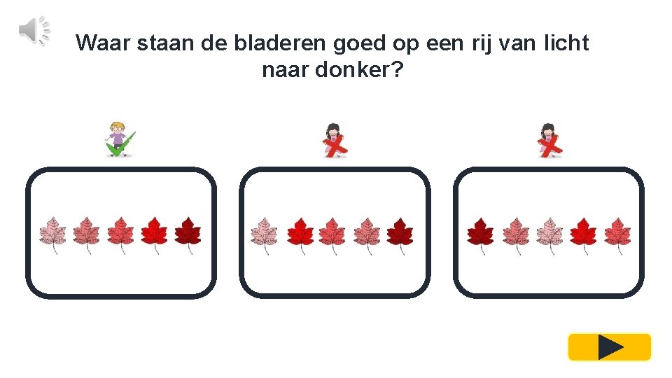 Waar staan de bladeren goed op een rij van licht naar donker? 