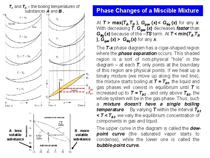 TA and TB – the boiling temperatures of substances A and B. Phase Changes