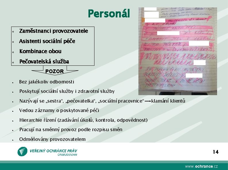 Personál v Zaměstnanci provozovatele v Asistenti sociální péče v Kombinace obou v Pečovatelská služba