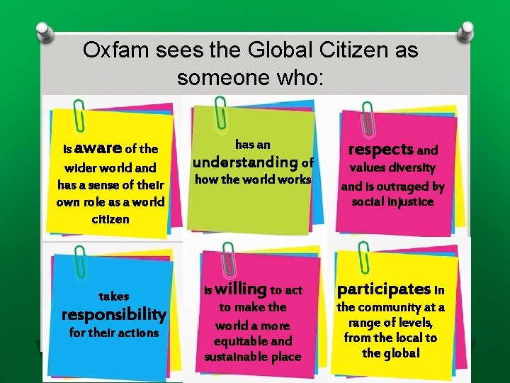 Oxfam sees the Global Citizen as someone who: is aware of the wider world