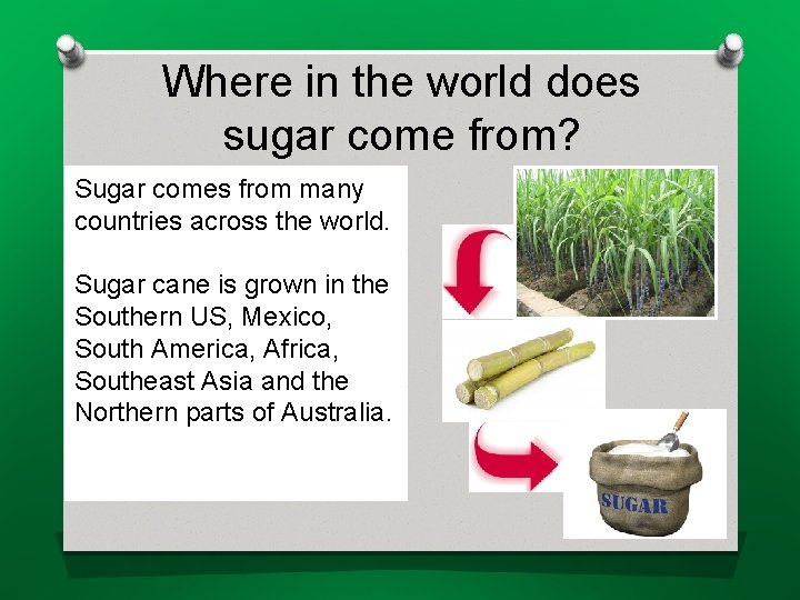 Where in the world does sugar come from? Sugar comes from many countries across Where in the world does sugar come from? Sugar comes from many countries across