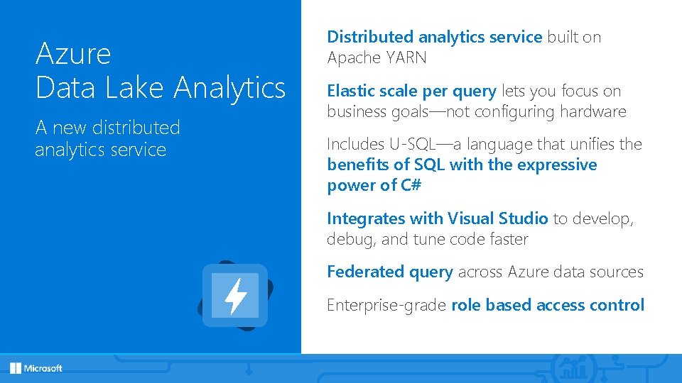 Azure Data Lake Analytics A new distributed analytics service Distributed analytics service built on