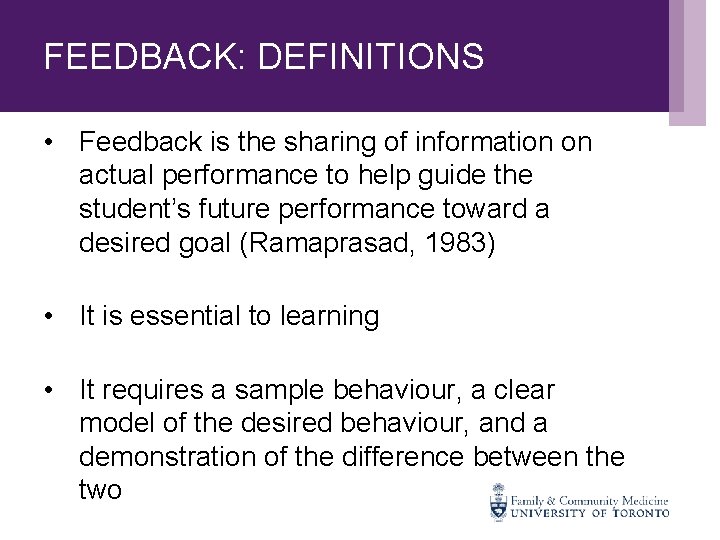 FEEDBACK: DEFINITIONS • Feedback is the sharing of information on actual performance to help