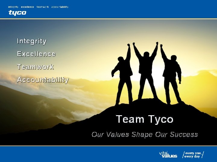 Integrity Excellence Teamwork Accountability Team Tyco Our Values Shape Our Success 