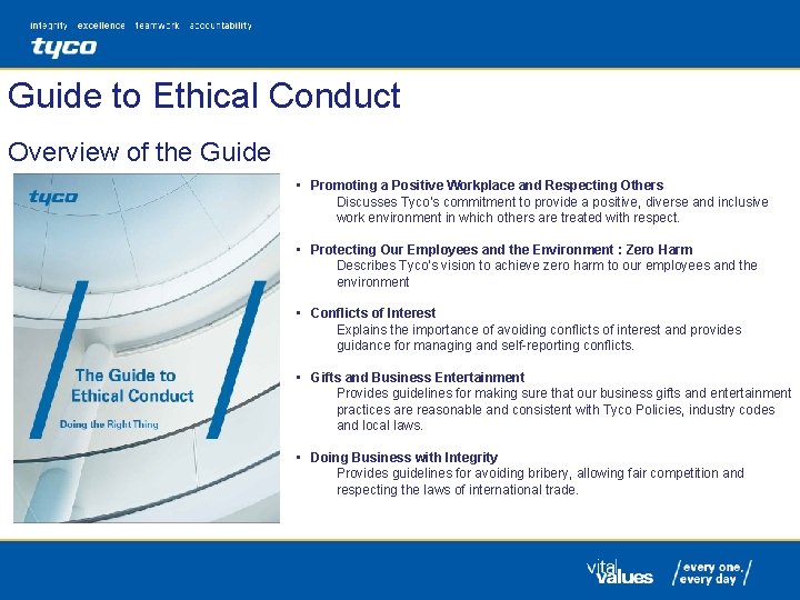 Guide to Ethical Conduct Overview of the Guide • Promoting a Positive Workplace and