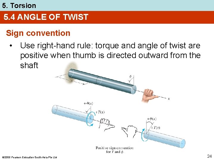 5. Torsion 5. 4 ANGLE OF TWIST Sign convention • Use right-hand rule: torque