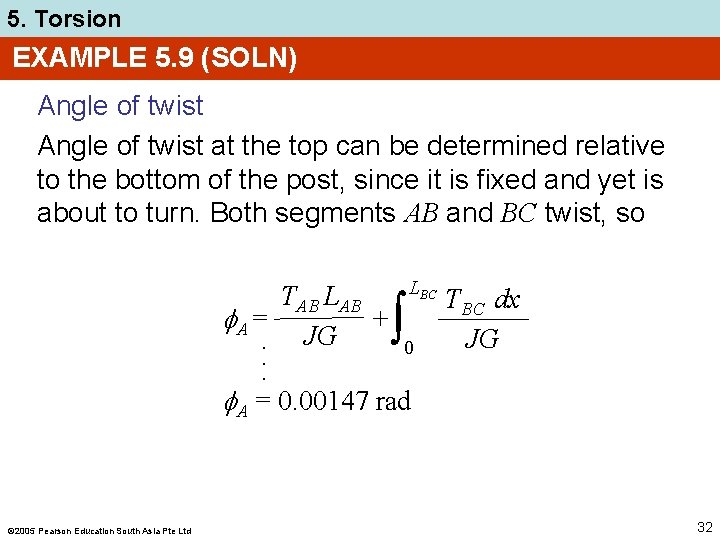 5. Torsion EXAMPLE 5. 9 (SOLN) Angle of twist at the top can be