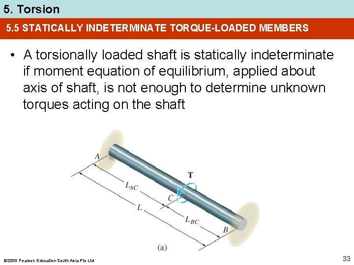 5. Torsion 5. 5 STATICALLY INDETERMINATE TORQUE-LOADED MEMBERS • A torsionally loaded shaft is