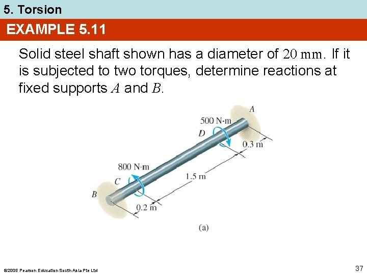 5. Torsion EXAMPLE 5. 11 Solid steel shaft shown has a diameter of 20