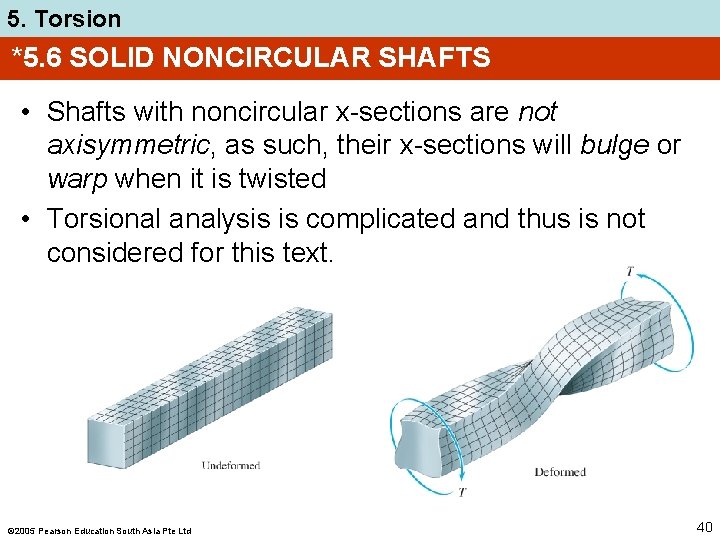 5. Torsion *5. 6 SOLID NONCIRCULAR SHAFTS • Shafts with noncircular x-sections are not