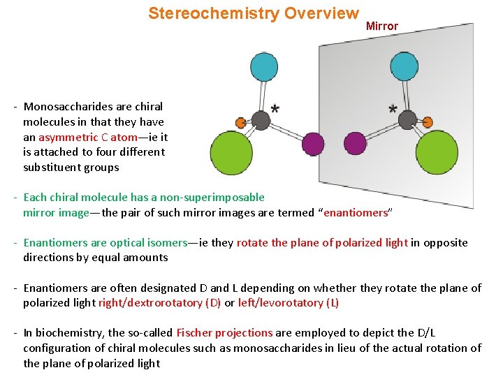 Stereochemistry Overview Mirror - Monosaccharides are chiral molecules in that they have an asymmetric