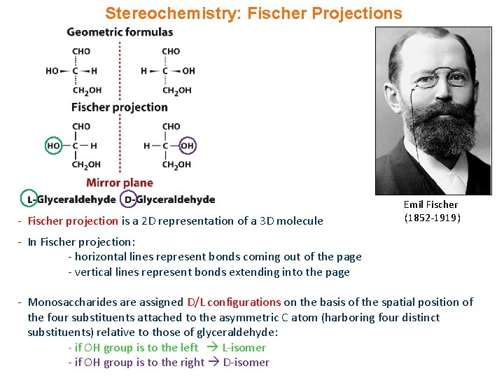 Stereochemistry: Fischer Projections - Fischer projection is a 2 D representation of a 3