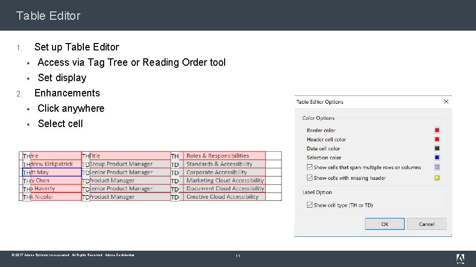 Table Editor Set up Table Editor 1. § Access via Tag Tree or Reading