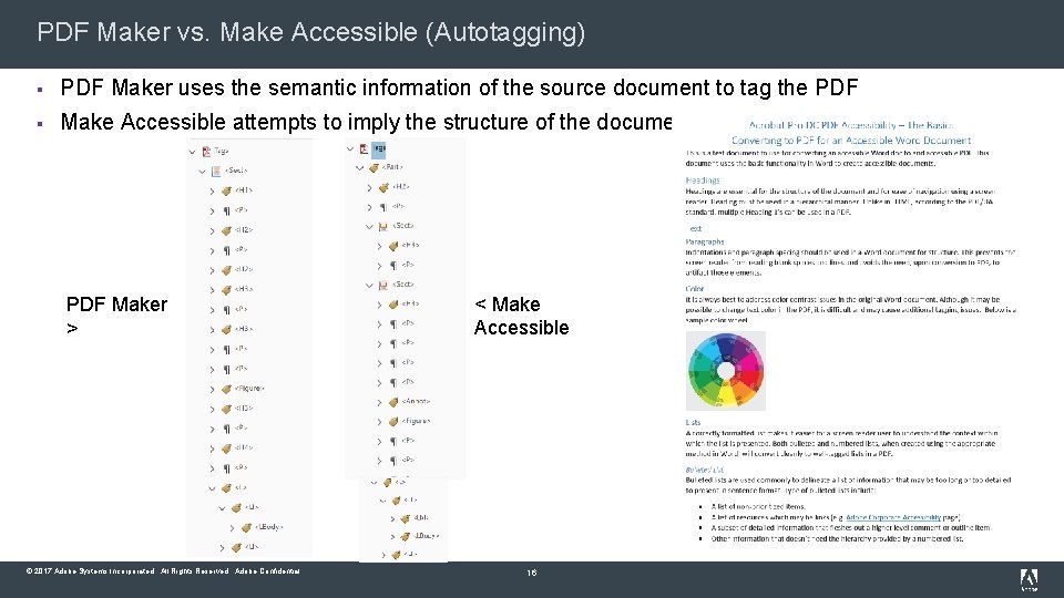 PDF Maker vs. Make Accessible (Autotagging) § PDF Maker uses the semantic information of