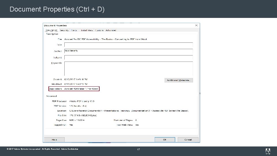 Document Properties (Ctrl + D) © 2017 Adobe Systems Incorporated. All Rights Reserved. Adobe