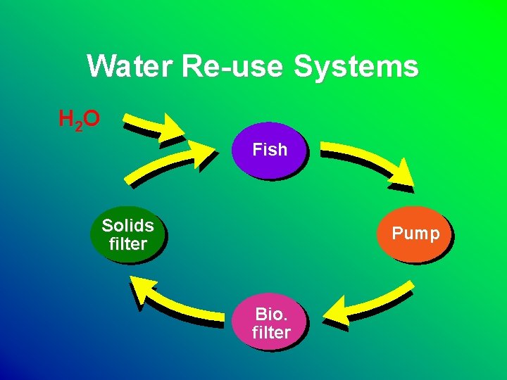 Water Re-use Systems H 2 O Fish Solids filter Pump Bio. filter 