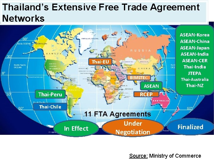 Thailand’s Extensive Free Trade Agreement Networks Thai-EU BIMSTEC ASEAN Thai-Peru Thai-Chile ASEAN-Korea ASEAN-China ASEAN-Japan