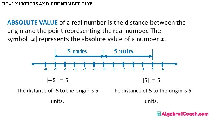 REAL NUMBERS AND THE NUMBER LINE • 5 units -6 -5 -4 -3 -2