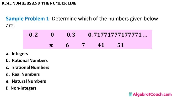 REAL NUMBERS AND THE NUMBER LINE • 