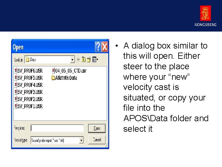  • A dialog box similar to this will open. Either steer to the