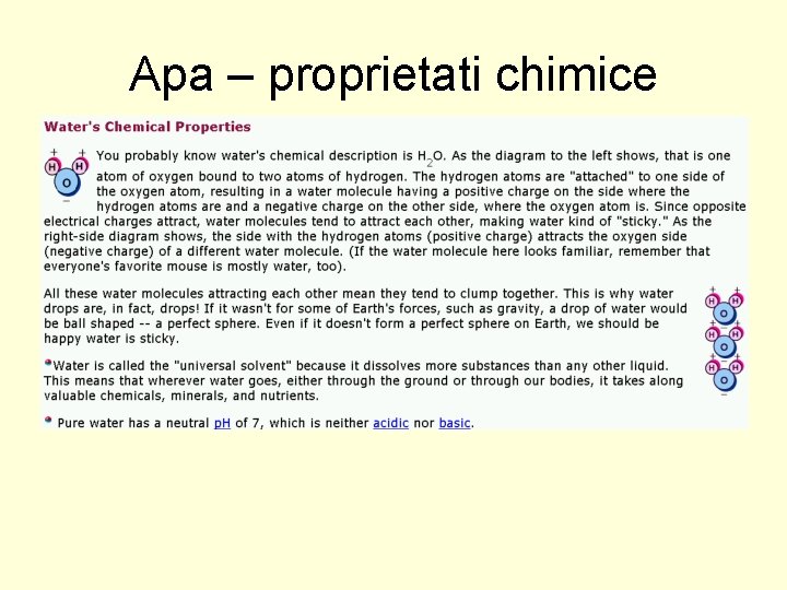 Apa – proprietati chimice 