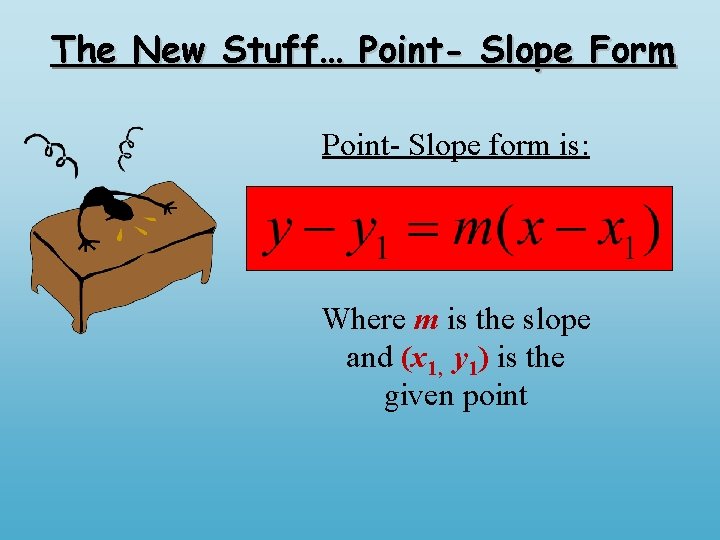 The New Stuff… Point- Slope Form Point- Slope form is: Where m is the The New Stuff… Point- Slope Form Point- Slope form is: Where m is the
