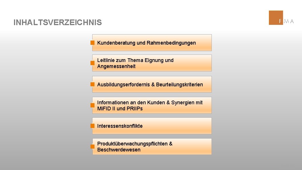 INHALTSVERZEICHNIS Kundenberatung und Rahmenbedingungen Leitlinie zum Thema Eignung und Angemessenheit Ausbildungserfordernis & Beurteilungskriterien Informationen