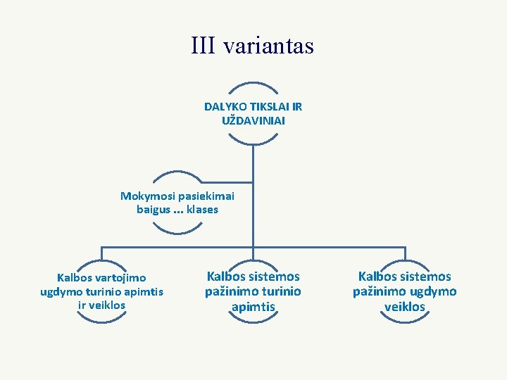 III variantas DALYKO TIKSLAI IR UŽDAVINIAI Mokymosi pasiekimai baigus. . . klases Kalbos vartojimo