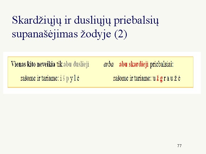 Skardžiųjų ir dusliųjų priebalsių supanašėjimas žodyje (2) 77 