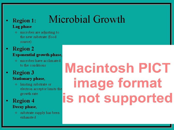  • Region 1: Lag phase ² Microbial Growth microbes are adjusting to the