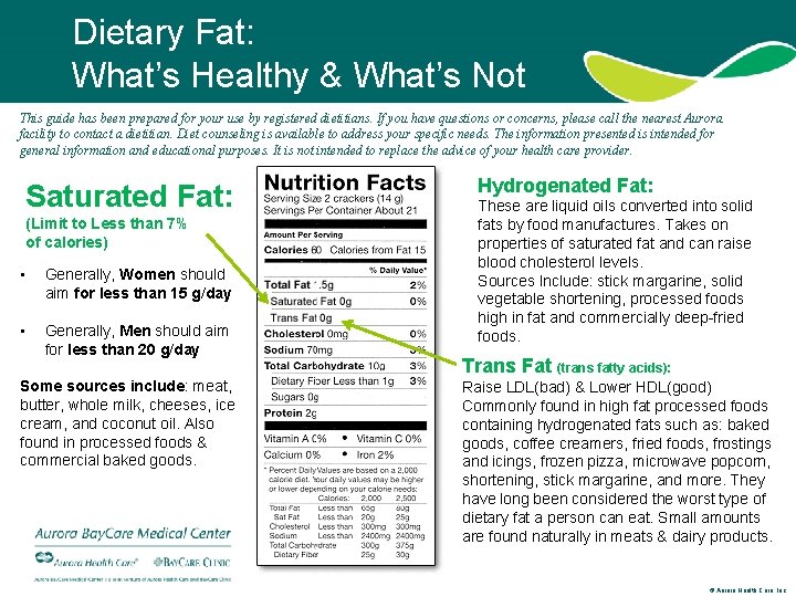 Dietary Fat: What’s Healthy & What’s Not This guide has been prepared for your