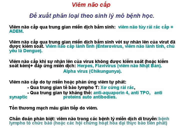  Viêm não cấp Đề xuất phân loại theo sinh lý mô bệnh học.