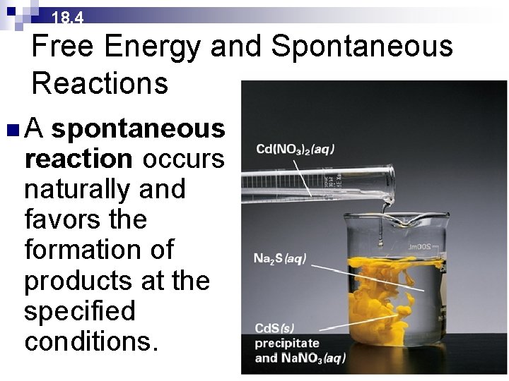18. 4 Free Energy and Spontaneous Reactions n. A spontaneous reaction occurs naturally and