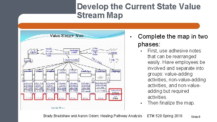 Develop the Current State Value Stream Map • Complete the map in two phases: